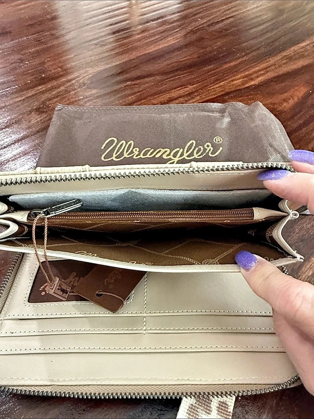 NWT Wrangler Tan Leopard Braided Zip Around Wristlet Wallet